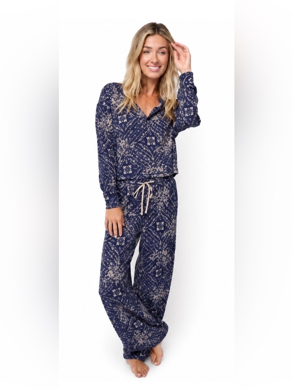NATURAL LIFE Purple Floral Women’s Pajama Long Sleeve Set Cozy Fall Winter Sz XS